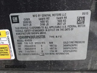 2015 GMC Acadia SLE with VIN 1GKKRPKD8FJ352726, listed as a IAAI auction lot 41958291 with 152,001 mi miles. Bid and sale history available at carsss.com. Image 9.