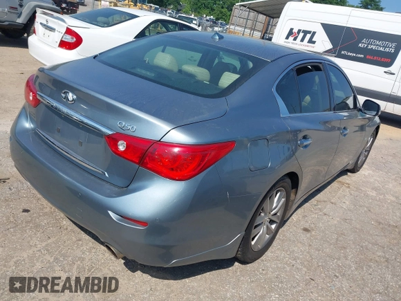 2014 Infiniti Q50 Premium with VIN JN1BV7AP3EM680901, listed as a IAAI auction lot 42143210 with 205,625 mi miles and . Bid and sale history available at carsss.com. Image 4.
