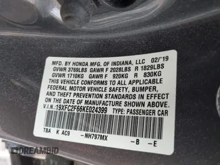 2019 Honda Civic Sedan LX with VIN 19XFC2F66KE024399, listed as a IAAI auction lot 42023498 with 50,173 mi miles. Bid and sale history available at carsss.com. Image 9.