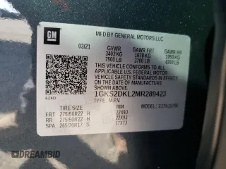 2021 GMC Yukon Denali with VIN 1GKS2DKL2MR289423, listed as a Copart auction lot 45942065 with 85,875 mi miles and Salvage Title. Bid and sale history available at carsss.com. Image 13.