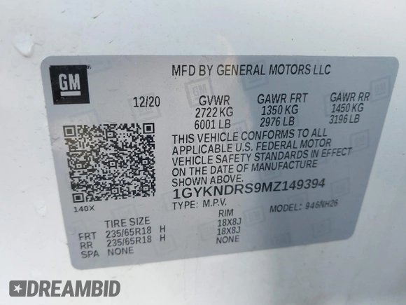 2021 Cadillac XT5 AWD Premium Luxury with VIN 1GYKNDRS9MZ149394, listed as a IAAI auction lot 41465952 with 32,292 mi miles. Bid and sale history available at carsss.com. Image 9.
