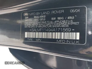 2004 Land Rover Range Rover with VIN SALMF11494A171569, listed as a IAAI auction lot 41562247 with 130,433 mi miles and . Bid and sale history available at DreamBid. Image 9.