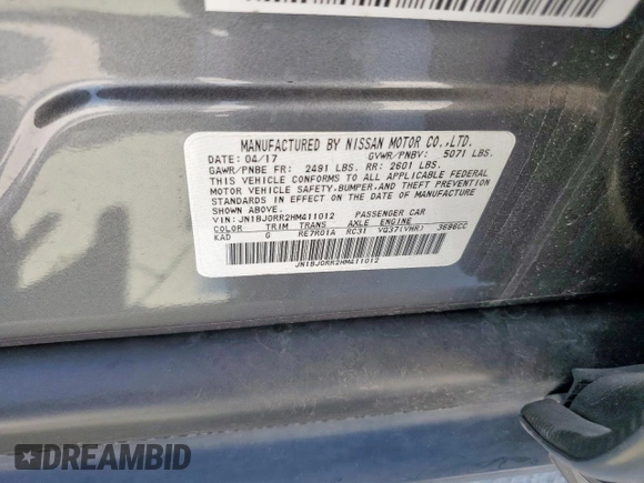 2017 Infiniti QX50 with VIN JN1BJ0RR2HM411012, listed as a Copart auction lot 53279625 with 60,156 mi miles and Salvage Title. Bid and sale history available at DreamBid. Image 14.