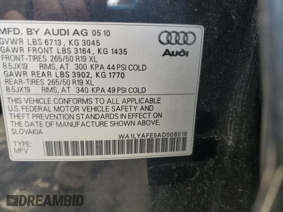 2010 Audi Q7 Premium Plus z VIN WA1LYAFE5AD008016, wystawiony jako Copart lot #50888925 z przebiegiem 160 042 mil mil oraz Szkoda całkowita • Salvage title. Historia ofert i sprzedaży dostępna na DreamBid. Obrazek 13.