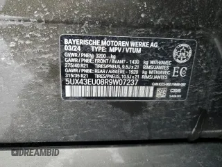 2024 BMW X5 xDrive50e with VIN 5UX43EU08R9W07237, listed as a Copart auction lot 46109415 with 0 mi miles and Salvage Title. Bid and sale history available at carsss.com. Image 13.