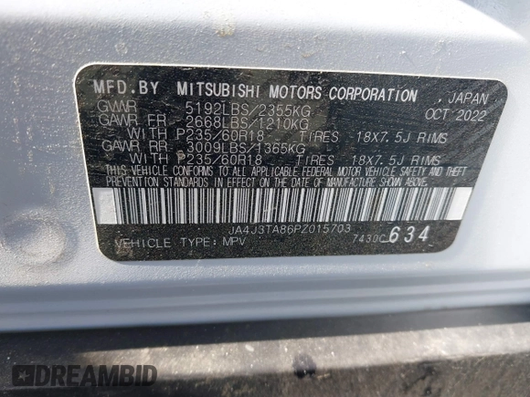2023 Mitsubishi Outlander ES z VIN JA4J3TA86PZ015703, wystawiony jako IAAI lot #41041126 z przebiegiem 44 131 mil mil oraz . Historia ofert i sprzedaży dostępna na DreamBid. Obrazek 9.