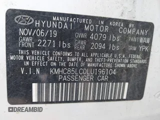 2020 Hyundai Ioniq Preferred with VIN KMHC85LC0LU196104, listed as a IAAI auction lot 41844402 with 63,144 mi miles and . Bid and sale history available at DreamBid. Image 9.