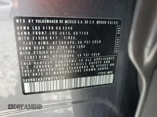 2023 Volkswagen Tiguan S с VIN 3VVRB7AX2PM076124, выставлен на аукционе Copart как лот 56963645 с пробегом 20 420 миль миль и Списание • Salvage title. История ставок и продаж доступна на DreamBid. Изображение 14.