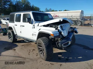 2019 Jeep Wrangler Unlimited Sahara with VIN 1C4HJXEN1KW687924, listed as a IAAI auction lot 41082030 with 65,852 mi miles and . Bid and sale history available at DreamBid. Image 1.