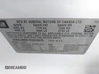 2015 GMC Terrain SLE z VIN 2GKALMEK7F6222875, wystawiony jako IAAI lot #42529555 z przebiegiem 191 634 mil mil oraz . Historia ofert i sprzedaży dostępna na DreamBid. Obrazek 9.