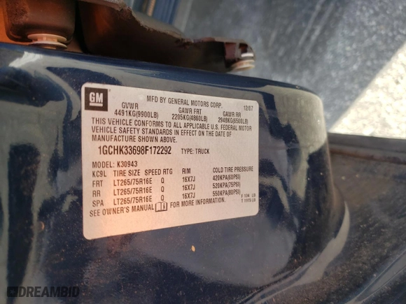 2008 Chevrolet Silverado 3500HD SRW LT w/1LT with VIN 1GCHK33698F172292, listed as a Copart auction lot 82207084 with 355,018 mi miles and Salvage Title. Bid and sale history available at carsss.com. Image 12.