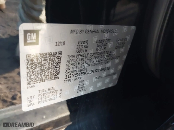 2019 Cadillac Escalade Luxury with VIN 1GYS4BKJ3KR249030, listed as a IAAI auction lot 41650655 with 64,373 mi miles. Bid and sale history available at carsss.com. Image 9.