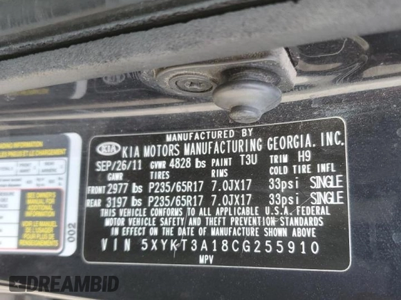 2012 Kia Sorento LX with VIN 5XYKT3A18CG255910, listed as a Copart auction lot 50632215 with 290,384 mi miles and Salvage Title. Bid and sale history available at carsss.com. Image 16.