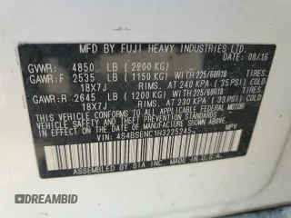 2017 Subaru Outback Limited with VIN 4S4BSENC1H3225245, listed as a Copart auction lot 48567765 with 121,816 mi miles and Salvage title. Bid and sale history available at DreamBid. Image 12.