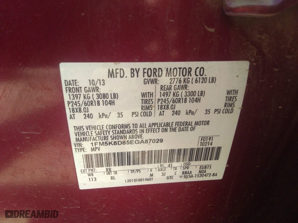 2014 Ford Explorer XLT with VIN 1FM5K8D85EGA87029, listed as a IAAI auction lot 37168851 with 112,113 mi miles. Bid and sale history available at carsss.com. Image 9.