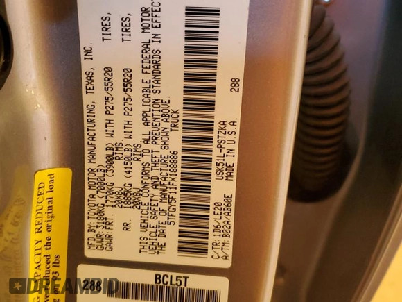 2015 Toyota Tundra Platinum z VIN 5TFGY5F11FX188886, wystawiony jako Copart lot #86793534 z przebiegiem 107 043 mil mil oraz Szkoda całkowita • Salvage title. Historia ofert i sprzedaży dostępna na DreamBid. Obrazek 15.