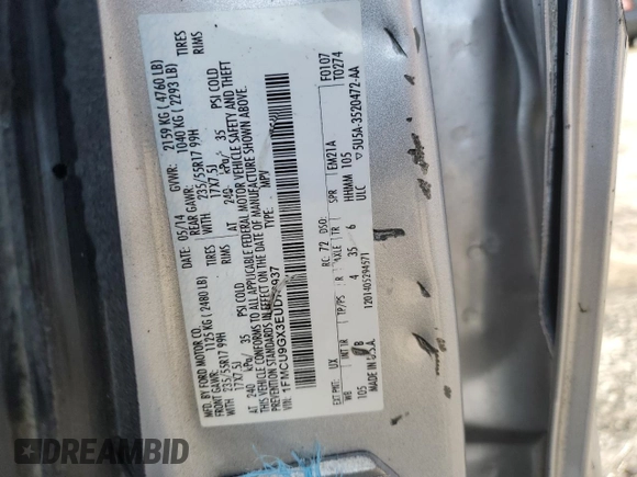 2014 Ford Escape SE with VIN 1FMCU9GX3EUD72937, listed as a Copart auction lot 53879405 with Not Provided miles and Non Repairable. Bid and sale history available at DreamBid. Image 13.