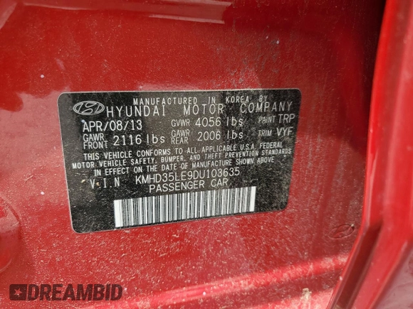 2013 Hyundai Elantra с VIN KMHD35LE9DU103635, выставлен на аукционе Copart как лот 60829495 с пробегом 138 663 миль миль и Чистый • Clean title. История ставок и продаж доступна на DreamBid. Изображение 13.
