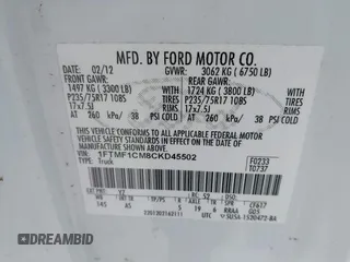 2012 Ford F-150 XL с VIN 1FTMF1CM8CKD45502, выставлен на аукционе IAAI как лот 42257000 с пробегом 182 473 миль миль и . История ставок и продаж доступна на DreamBid. Изображение 9.