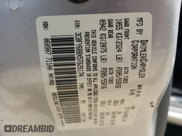 2005 Chrysler PT Cruiser Limited with VIN 3C8FY68BX5T626174, listed as a Copart auction lot 60948464 with 143,985 mi miles and Salvage title. Bid and sale history available at DreamBid. Image 13.