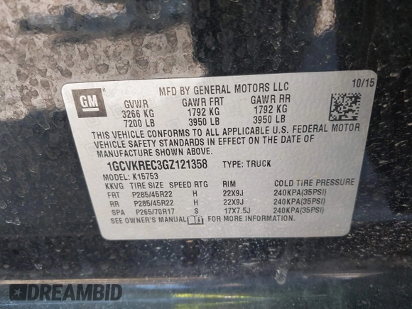 2016 Chevrolet Silverado 1500 LT with VIN 1GCVKREC3GZ121358, listed as a IAAI auction lot 41693996 with 103,811 mi miles and . Bid and sale history available at DreamBid. Image 9.