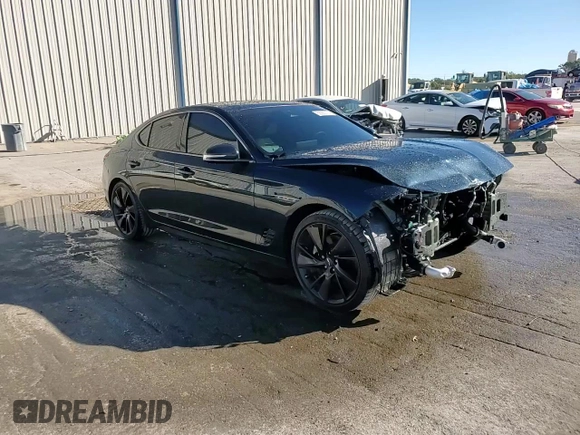 2023 Genesis G70 2.0T with VIN KMTG34TA5PU129955, listed as a Copart auction lot 82980774 with 12,625 mi miles and Salvage Title. Bid and sale history available at DreamBid. Image 14.