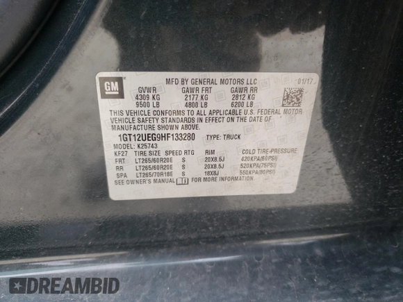 2017 GMC Sierra 2500HD Denali z VIN 1GT12UEG9HF133280, wystawiony jako Copart lot #46063115 z przebiegiem 153 311 mil mil oraz Szkoda całkowita • Salvage title. Historia ofert i sprzedaży dostępna na DreamBid. Obrazek 12.
