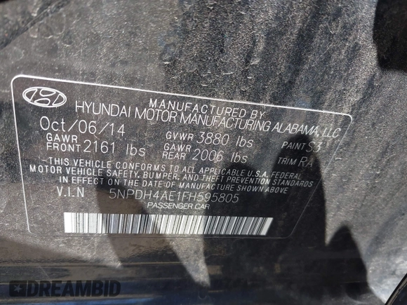 2015 Hyundai Elantra SE z VIN 5NPDH4AE1FH595805, wystawiony jako IAAI lot #42509562 z przebiegiem 115 460 mil mil oraz . Historia ofert i sprzedaży dostępna na DreamBid. Obrazek 9.
