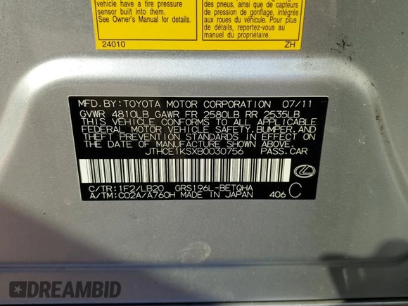 2011 Lexus GS 350 z VIN JTHCE1KSXB0030756, wystawiony jako Copart lot #49210455 z przebiegiem 144 111 mil mil oraz Szkoda całkowita • Salvage title. Historia ofert i sprzedaży dostępna na DreamBid. Obrazek 14.