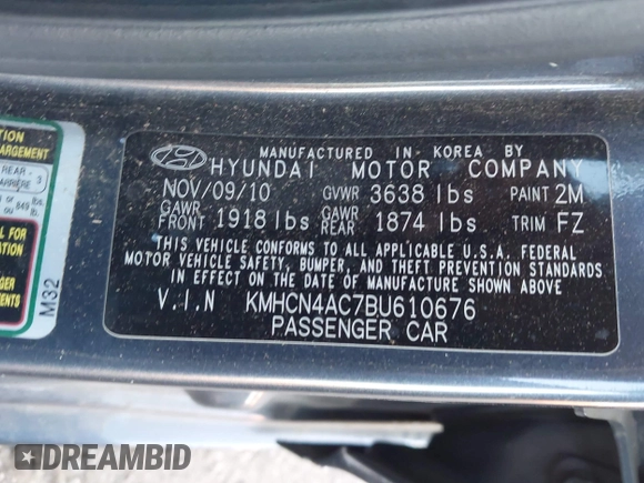2011 Hyundai Accent GLS with VIN KMHCN4AC7BU610676, listed as a IAAI auction lot 42051520 with 165,902 mi miles. Bid and sale history available at carsss.com. Image 9.