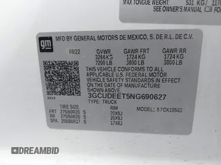 2022 Chevrolet Silverado 1500 RST with VIN 3GCUDEET5NG690627, listed as a IAAI auction lot 41832932 with 39,435 mi miles and . Bid and sale history available at DreamBid. Image 9.