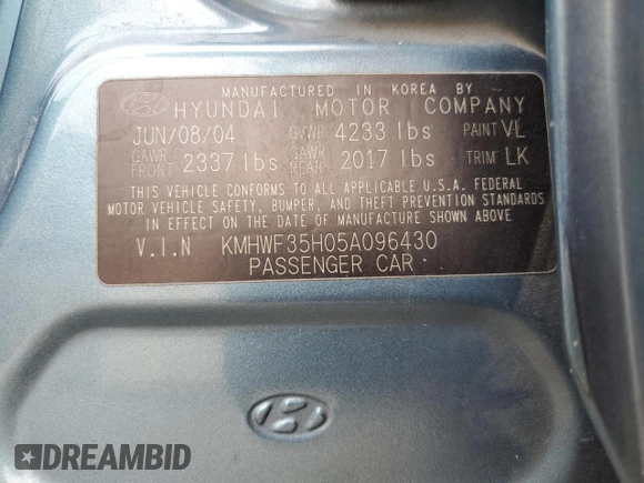 2005 Hyundai Sonata GLS with VIN KMHWF35H05A096430, listed as a Copart auction lot 72702414 with 98,334 mi miles and Salvage Title. Bid and sale history available at carsss.com. Image 12.