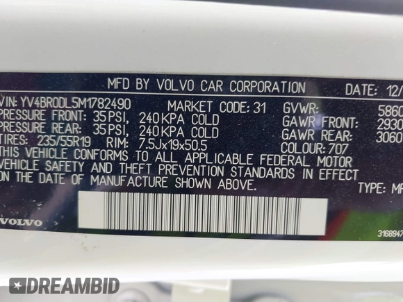 2021 Volvo XC60 Inscription Expression с VIN YV4BR0DL5M1782490, выставлен на аукционе IAAI как лот 42086362 с пробегом 44 178 миль миль и . История ставок и продаж доступна на DreamBid. Изображение 9.