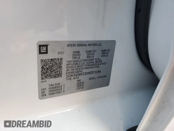 2017 GMC Yukon SLE with VIN 1GKS2AKC1HR371194, listed as a Copart auction lot 89351445 with 125,738 mi miles and Salvage Title. Bid and sale history available at carsss.com. Image 13.