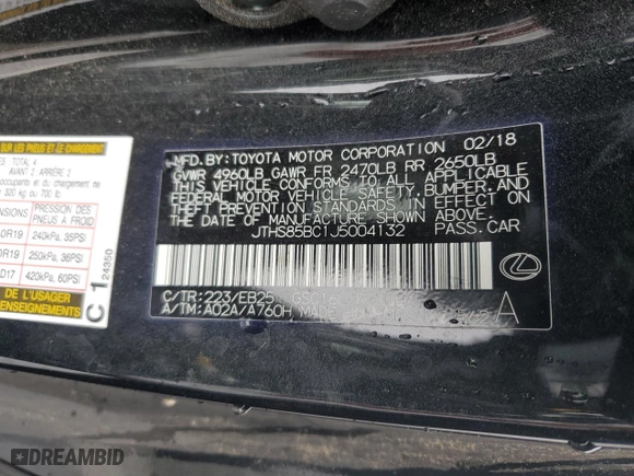 2018 Lexus RC with VIN JTHS85BC1J5004132, listed as a Copart auction lot 71377984 with 56,881 mi miles and Salvage Title. Bid and sale history available at carsss.com. Image 13.