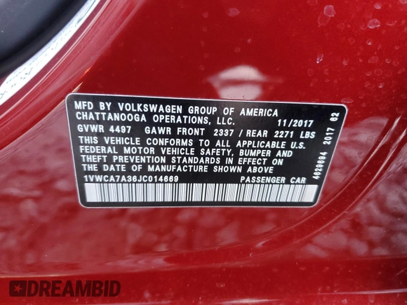 2018 Volkswagen Passat SEL Premium z VIN 1VWCA7A36JC014669, wystawiony jako Copart lot #46847095 z przebiegiem 77 640 mil mil oraz Czysty tytuł • Clean title. Historia ofert i sprzedaży dostępna na DreamBid. Obrazek 12.