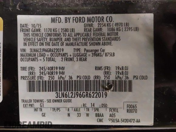 2016 Lincoln MKZ with VIN 3LN6L2J96GR622019, listed as a IAAI auction lot 41366202 with 149,144 mi miles and . Bid and sale history available at DreamBid. Image 9.