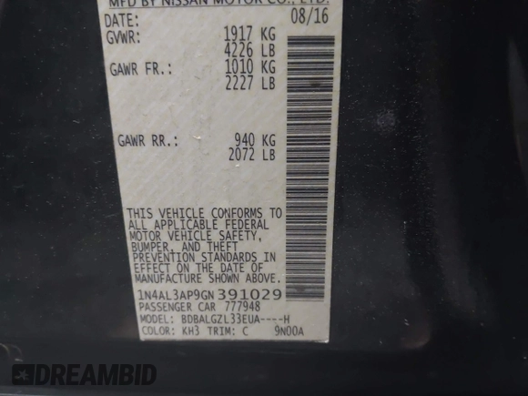 2016 Nissan Altima S with VIN 1N4AL3AP9GN391029, listed as a IAAI auction lot 41907632 with 75,184 mi miles and . Bid and sale history available at DreamBid. Image 9.