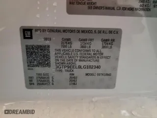 2020 GMC Sierra 1500 AT4 with VIN 3GTP9EEL0LG102340, listed as a Copart auction lot 49222405 with 108,474 mi miles and Salvage Title. Bid and sale history available at carsss.com. Image 14.