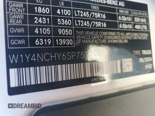 2025 Mercedes-Benz Sprinter Cargo with VIN W1Y4NCHY6SP753794, listed as a Copart auction lot 52648465 with 610 mi miles and Salvage Title. Bid and sale history available at carsss.com. Image 13.