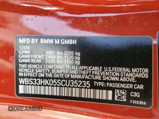 2025 BMW M4 Competition xDrive with VIN WBS33HK05SCU35235, listed as a Copart auction lot 49178585 with 1,480 mi miles and Salvage Title. Bid and sale history available at carsss.com. Image 12.