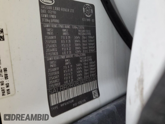 2018 Land Rover Discovery HSE with VIN SALRR2RV8JA059180, listed as a Copart auction lot 51841115 with 105,904 mi miles and Clean Title. Bid and sale history available at DreamBid. Image 14.
