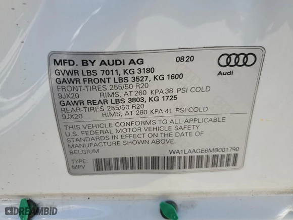 2021 Audi e-tron Premium Plus with VIN WA1LAAGE6MB001790, listed as a Copart auction lot 80484104 with 38,455 mi miles and Salvage Title. Bid and sale history available at carsss.com. Image 15.
