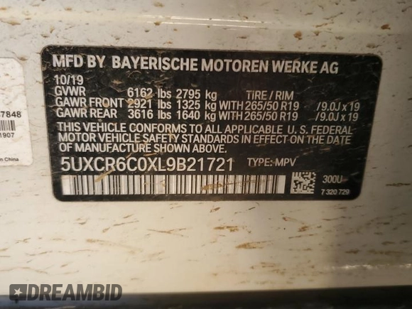 2020 BMW X5 xDrive40i with VIN 5UXCR6C0XL9B21721, listed as a Copart auction lot 53701205 with 31,397 mi miles and Salvage Title. Bid and sale history available at carsss.com. Image 13.