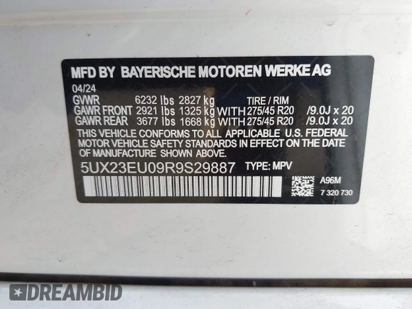 2024 BMW X5 xDrive40i z VIN 5UX23EU00R9S22536, wystawiony jako IAAI lot #42093624 z przebiegiem 48 802 mil mil oraz . Historia ofert i sprzedaży dostępna na DreamBid. Obrazek 9.