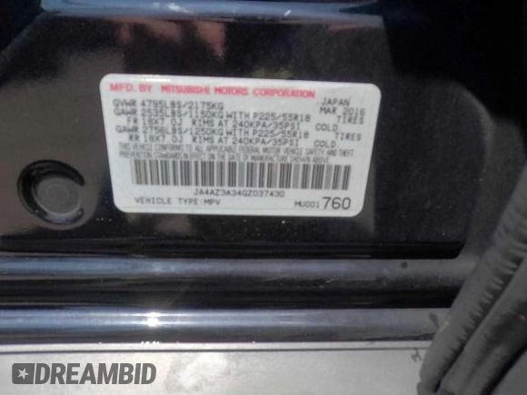 2016 Mitsubishi Outlander SE with VIN JA4AZ3A34GZ037430, listed as a Copart auction lot 65024685 with 8,737 mi miles and Clean title. Bid and sale history available at DreamBid. Image 10.