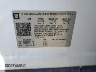 2019 Chevrolet Equinox LT with VIN 3GNAXKEV6KL210115, listed as a Copart auction lot 52779625 with 123,594 mi miles and Salvage Title. Bid and sale history available at DreamBid. Image 14.