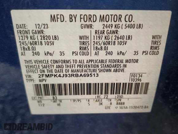 2024 Ford Edge SEL z VIN 2FMPK4J93RBA69513, wystawiony jako Copart lot #58359635 z przebiegiem 52 823 mil mil oraz Czysty tytuł • Clean title. Historia ofert i sprzedaży dostępna na DreamBid. Obrazek 13.
