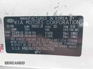 2017 Kia Soul with VIN KNDJN2A26H7447761, listed as a IAAI auction lot 41258586 with 1 mi miles. Bid and sale history available at carsss.com. Image 9.