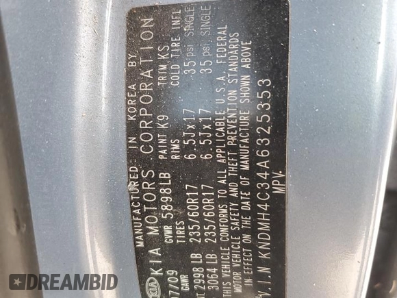 2010 Kia Sedona EX with VIN KNDMH4C34A6325353, listed as a Copart auction lot 78301434 with 253,342 mi miles and Salvage Title. Bid and sale history available at carsss.com. Image 13.